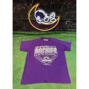 Vintage‎ Logo 7 Colorado Rockies Baseball Shirt Men's XL Purple Big Graphic MLB